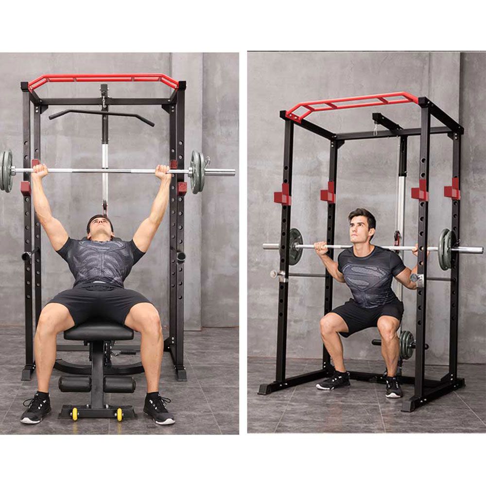 Multi-functional Power Cage, Home Adjustable Pullup Squat Rack 1000Lbs Capacity