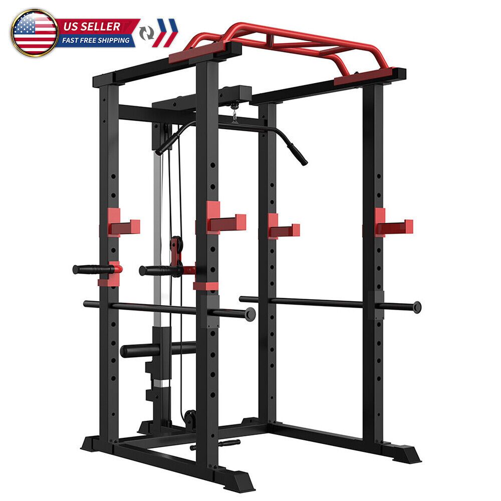 Multi-functional Power Cage, Home Adjustable Pullup Squat Rack 1000Lbs Capacity
