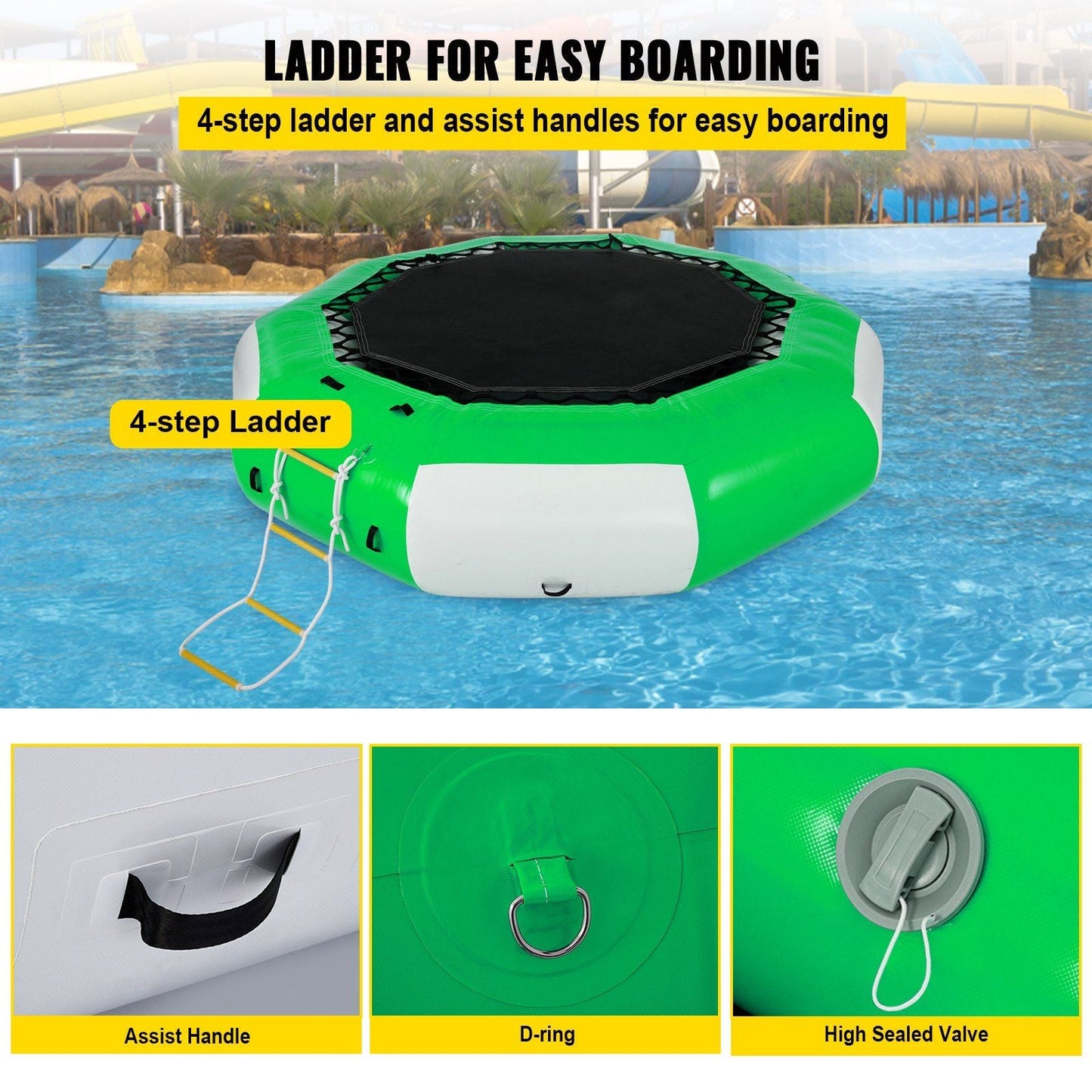 10FT Inflatable Water Trampoline with Ladder – Round Water Bouncer
