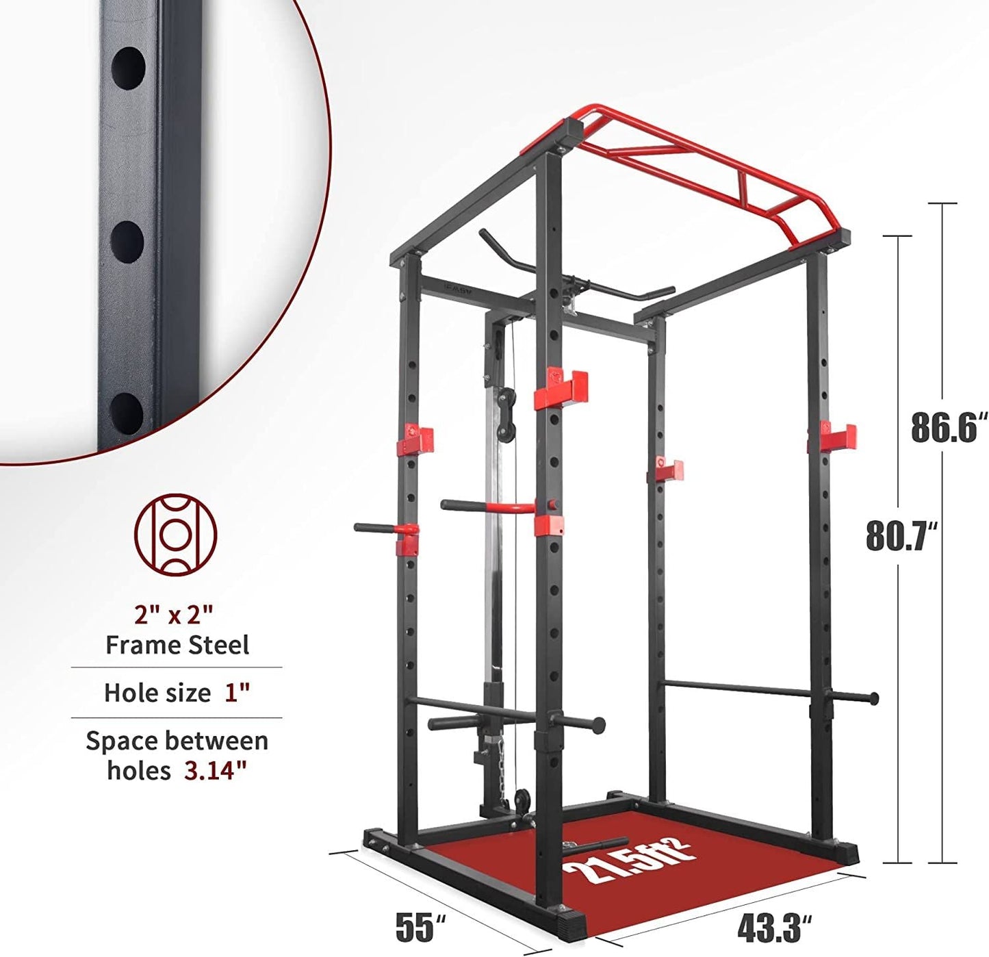 Multi-functional Power Cage, Home Adjustable Pullup Squat Rack 1000Lbs Capacity