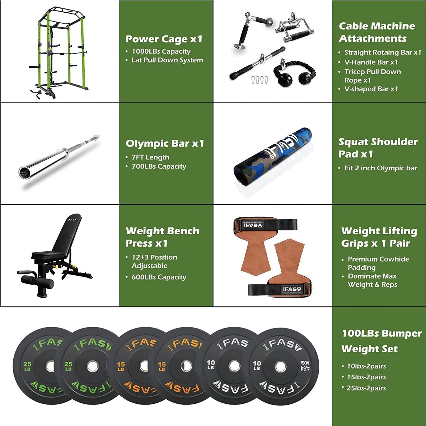 100lb Green Home Gym Set Multi-functional Power Cage