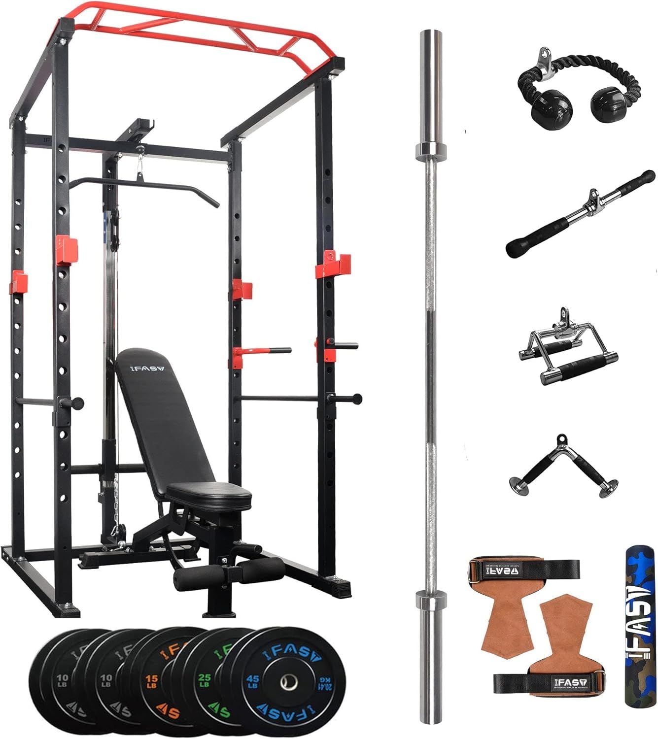 Multi-functional Power Cage, Home Adjustable Pullup Squat Rack 1000Lbs Capacity