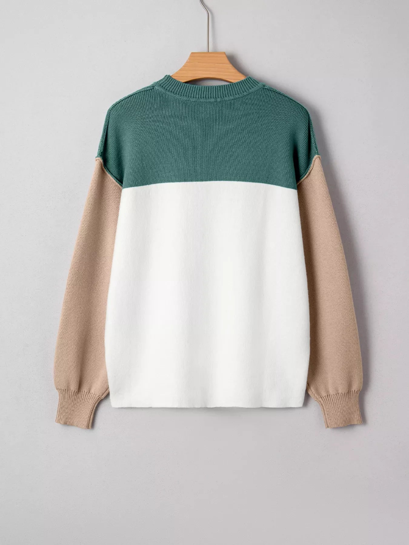 Color Block Plain Ribbed Knit Sweatshirt