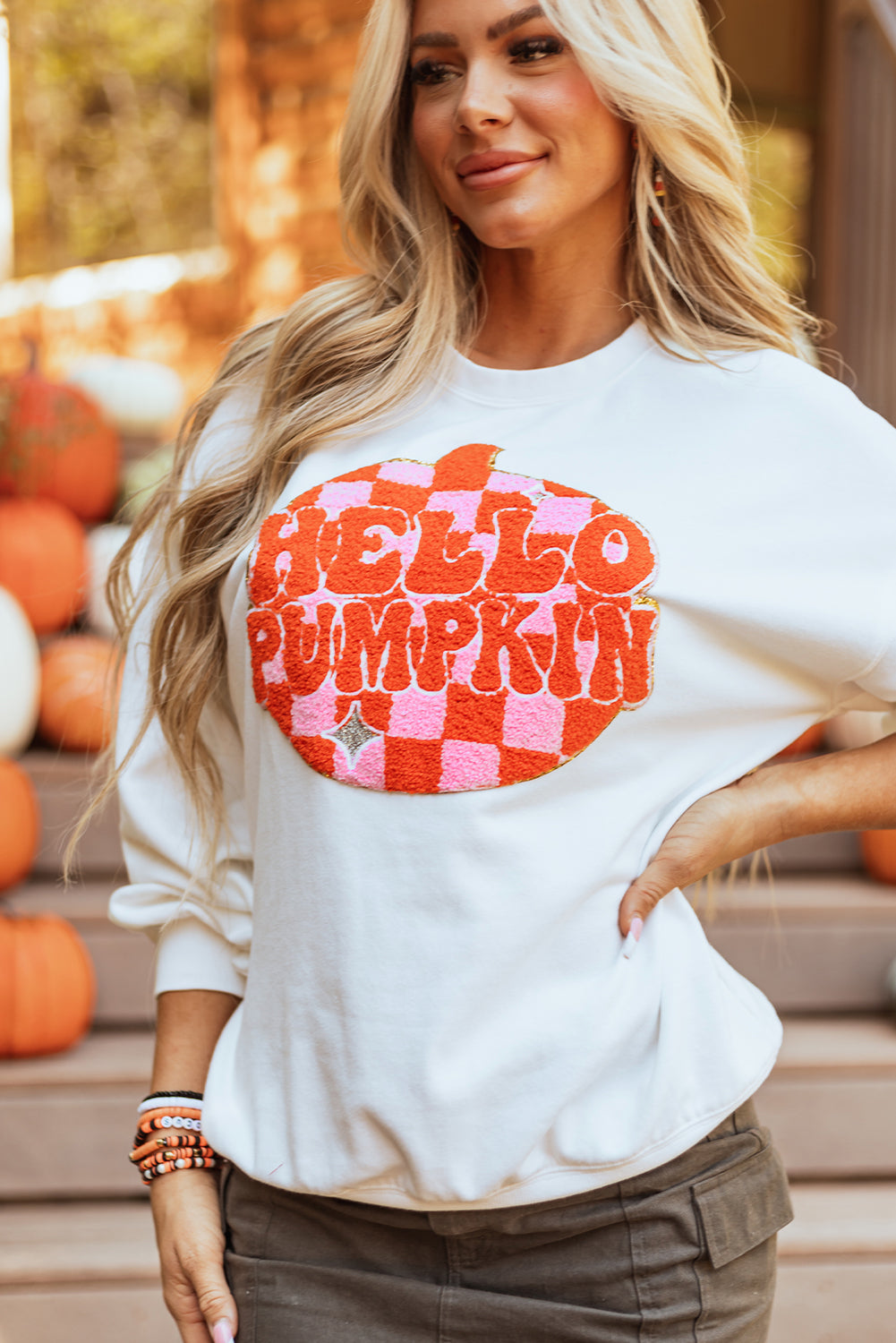 Halloween Pumpkin Patched Pullover Sweatshirt