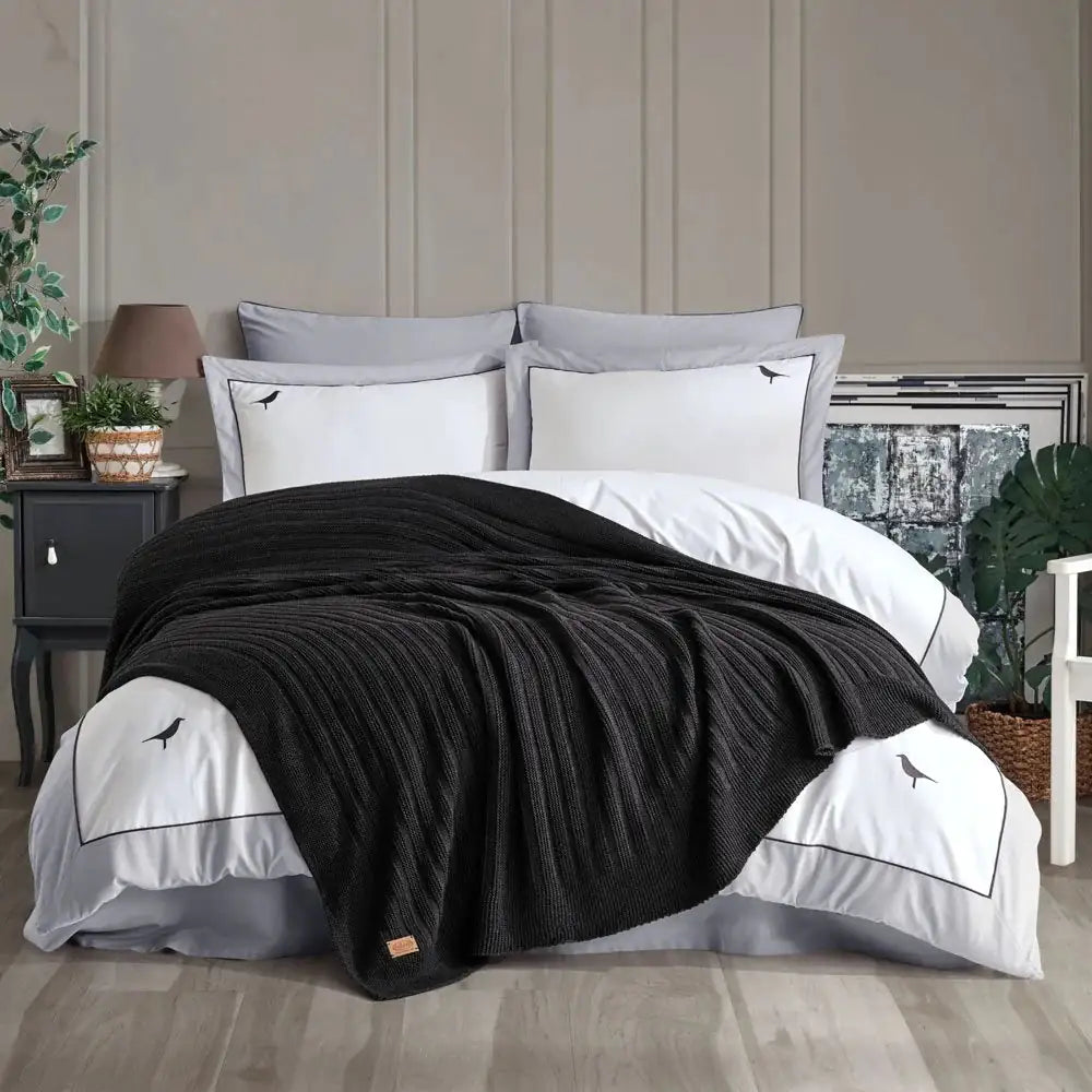 Hobby Double Fancy Blanket Set - Anthracite