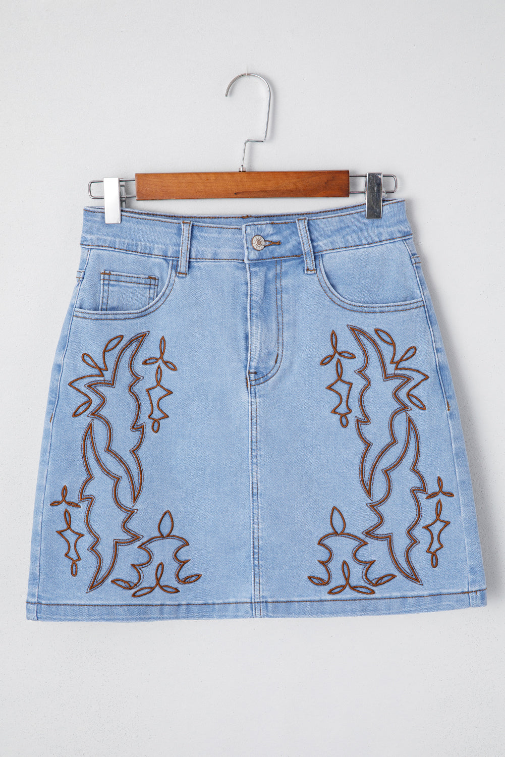 Beau Blue Western Embroidered Denim Mini Skirt