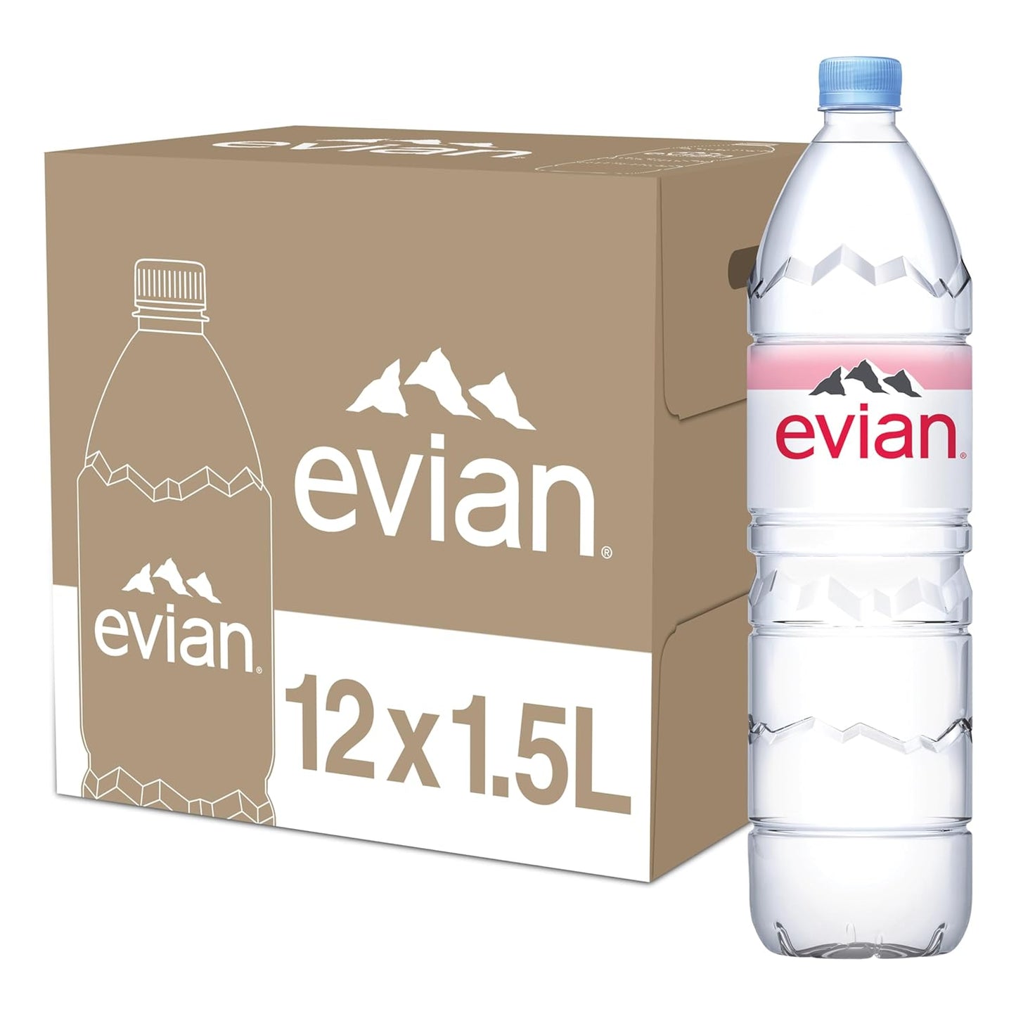 evian Natural Spring Water, 1L Bottles, 12 Pack