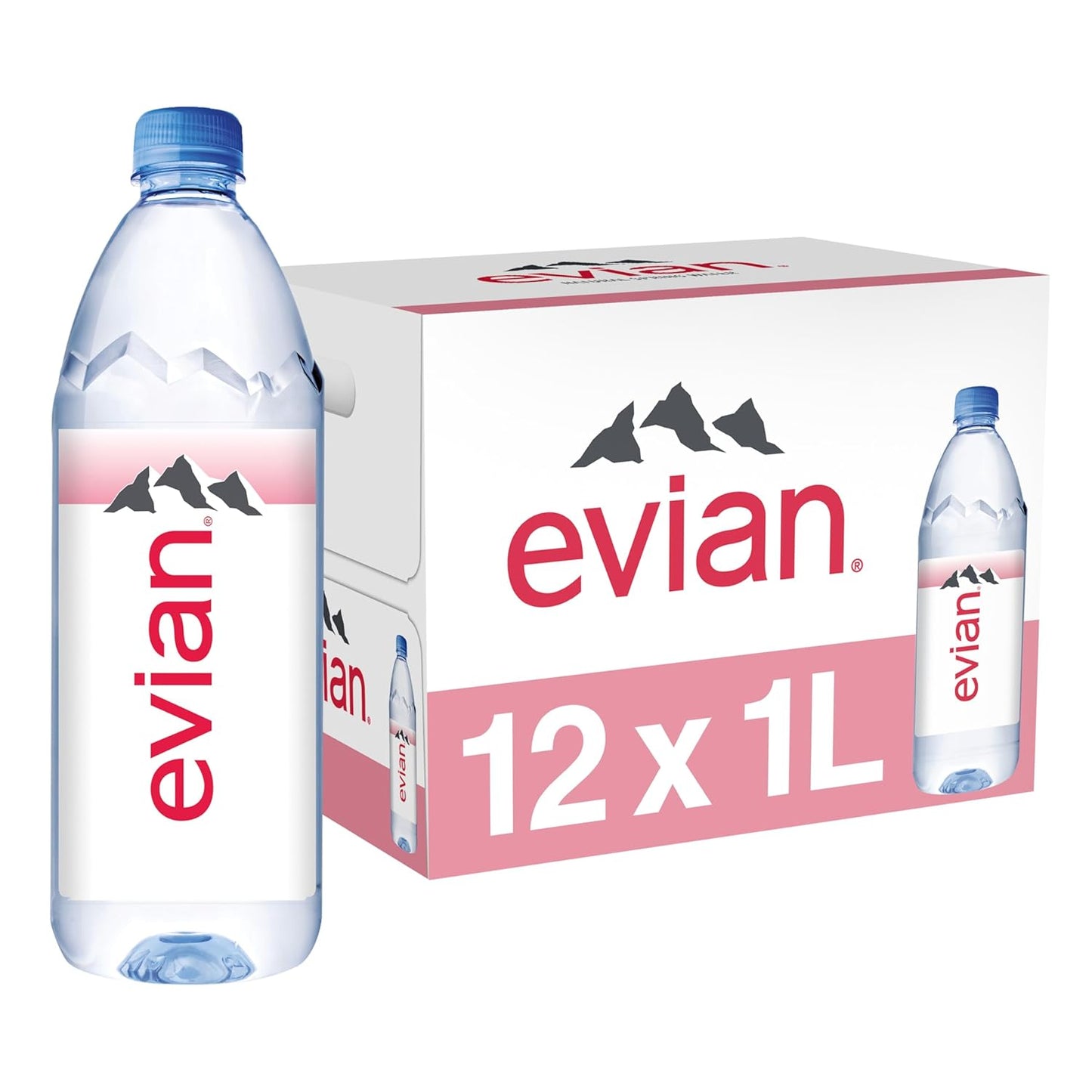 evian Natural Spring Water, 1L Bottles, 12 Pack
