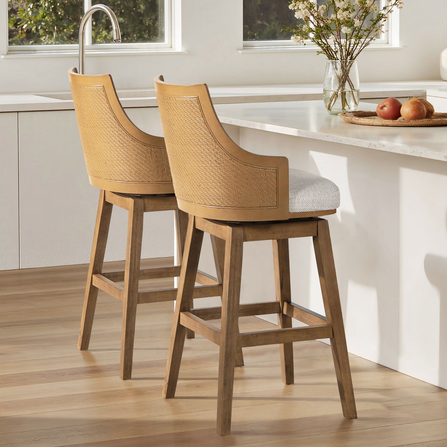 Bahama 30' Cane Rattan High-Back Swivel Bar Stool