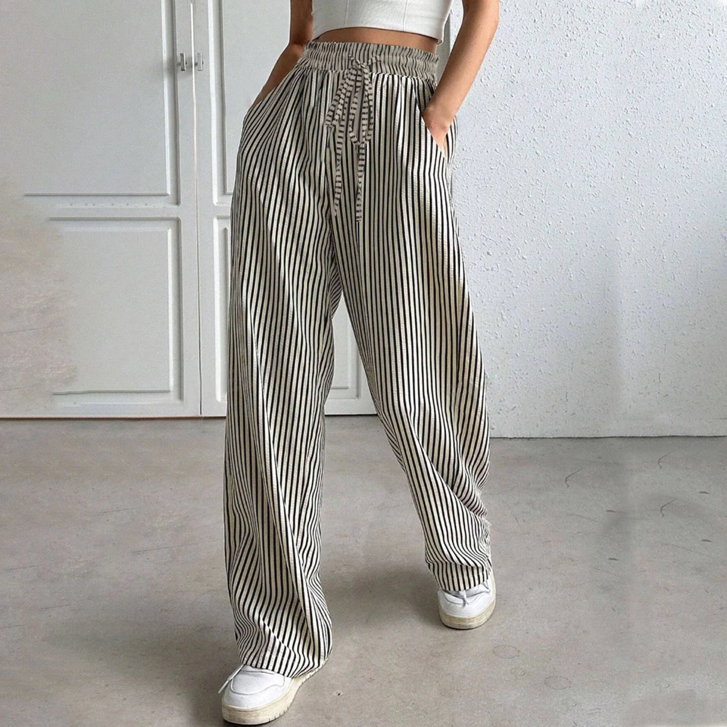 Korean Style Striped Drawstring Pants