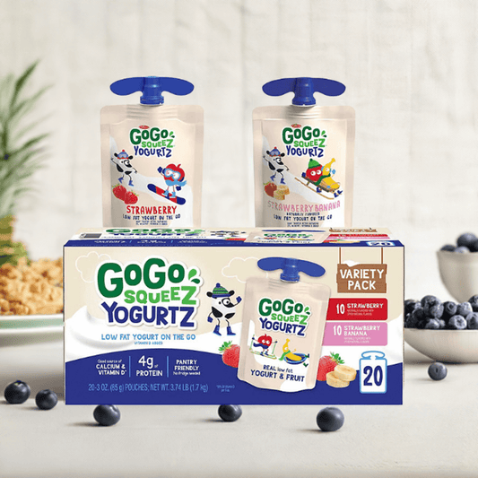 GoGo squeeZ YogurtZ Strawberry Banana – 3 oz Pouches, 20 Count Kids Snack Pack, Shelf-Stable Yogurt, Gluten-Free, No Preservatives