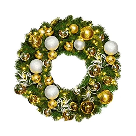 Pre-Decorated Christmas Wreath with Warm White Lights Gold/Silver