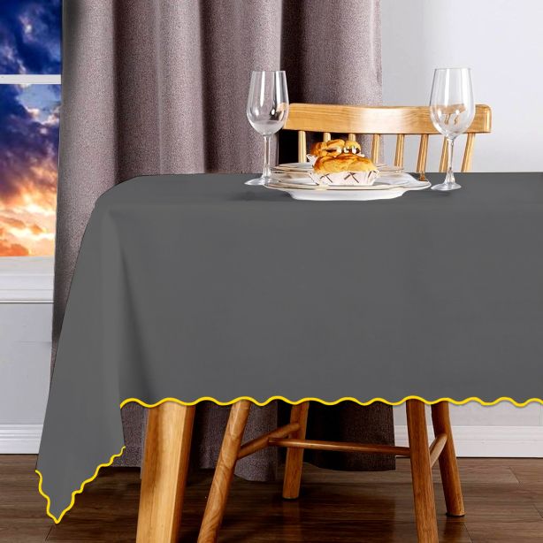 Scallop Embroidery Sateen Cotton Solid Table Cloth - Dark Grey