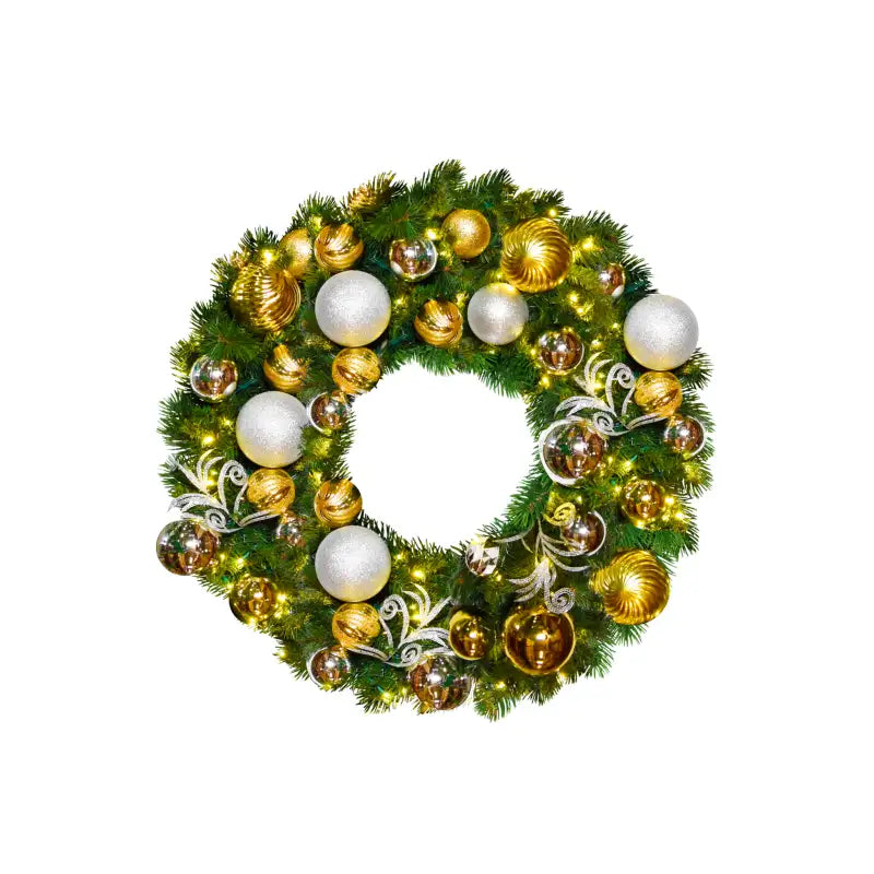 Pre-Decorated Christmas Wreath with Warm White Lights Gold/Silver