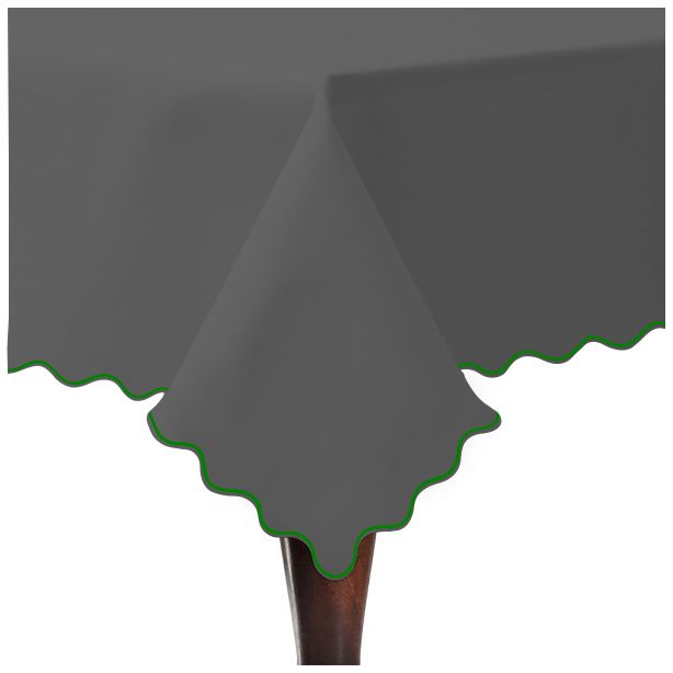 Scallop Embroidery Sateen Cotton Solid Table Cloth - Dark Grey