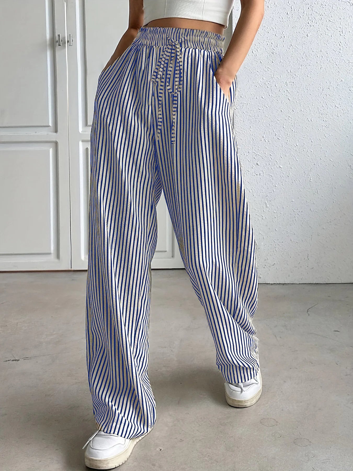 Korean Style Striped Drawstring Pants