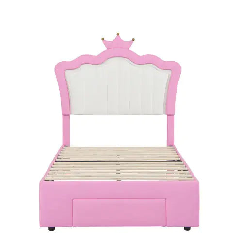 Twin Size Bed Frame with LED Lights, Modern Upholstered Princess Bed