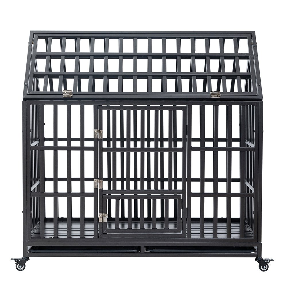 Heavy Duty Carbon Steel Dog Kennel Cage Crate W/ Sloped Roof And Wheels, 48" (SAK73812)
