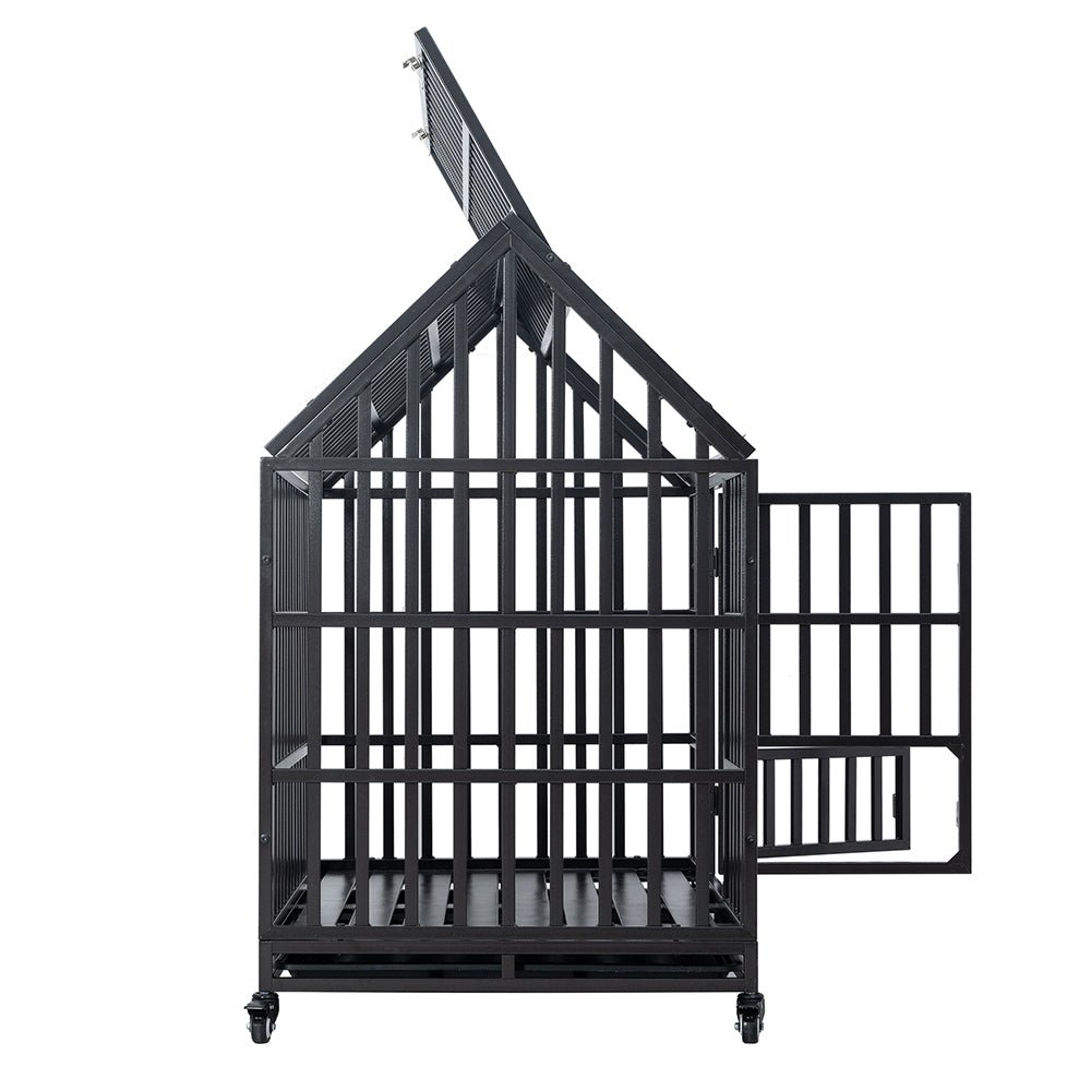Heavy Duty Carbon Steel Dog Kennel Cage Crate W/ Sloped Roof And Wheels, 48" (SAK73812)