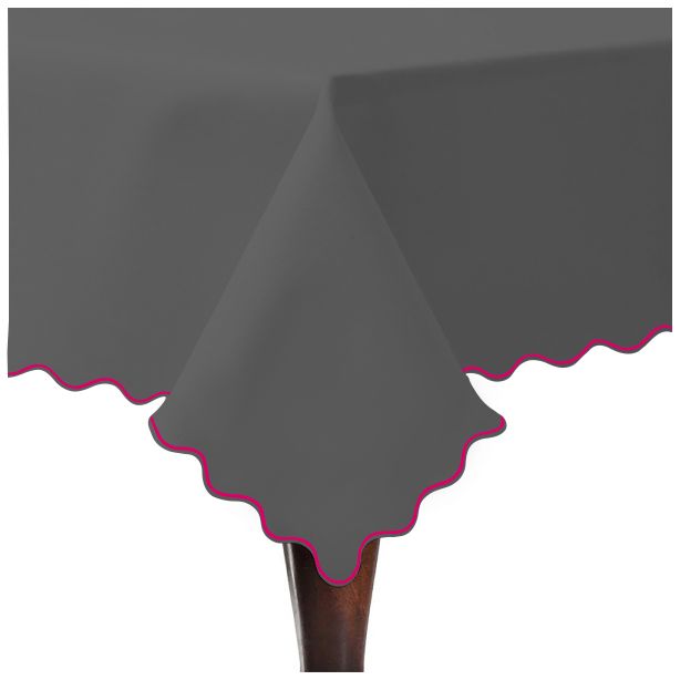 Scallop Embroidery Sateen Cotton Solid Table Cloth - Dark Grey