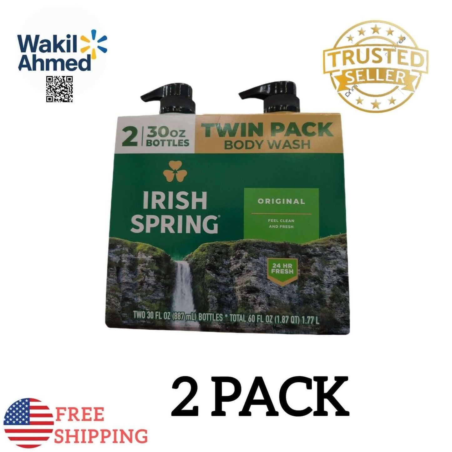 Irish Spring Body Wash for Men, Original Clean, 30 fl oz, 2-Pack