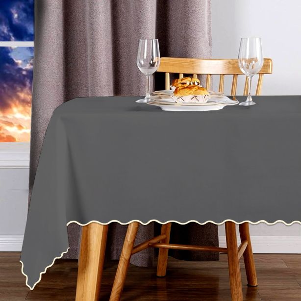 Scallop Embroidery Sateen Cotton Solid Table Cloth - Dark Grey