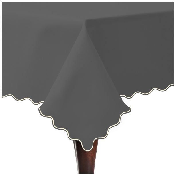 Scallop Embroidery Sateen Cotton Solid Table Cloth - Dark Grey