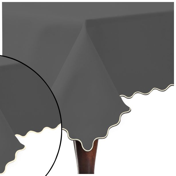 Scallop Embroidery Sateen Cotton Solid Table Cloth - Dark Grey