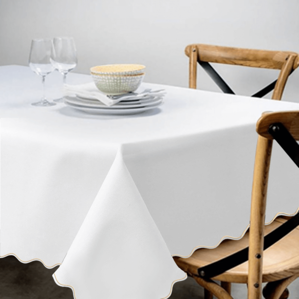 Scallop Embroidery Sateen Cotton Solid Table Cloth
