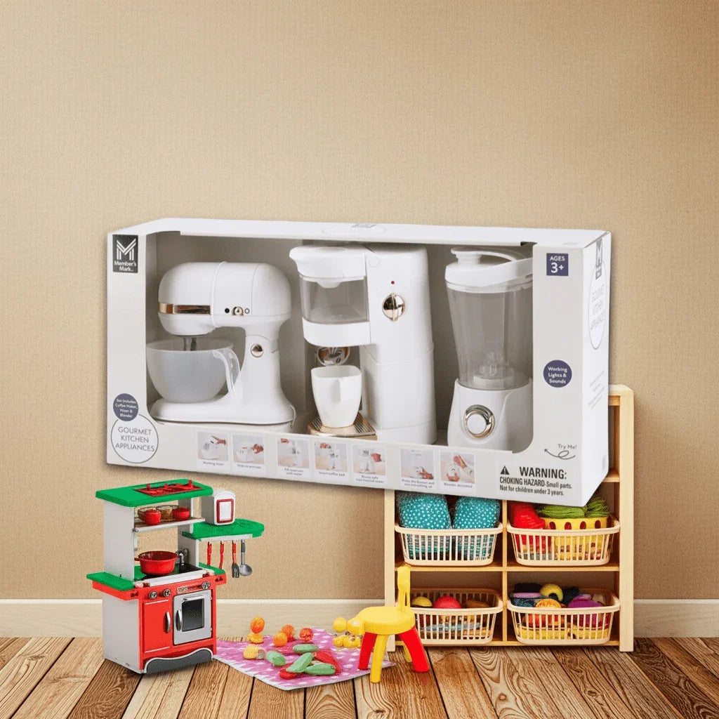 Kids Pretend Play Kitchen Set - Blender, Coffee Maker, Mixer (Ages 3+)