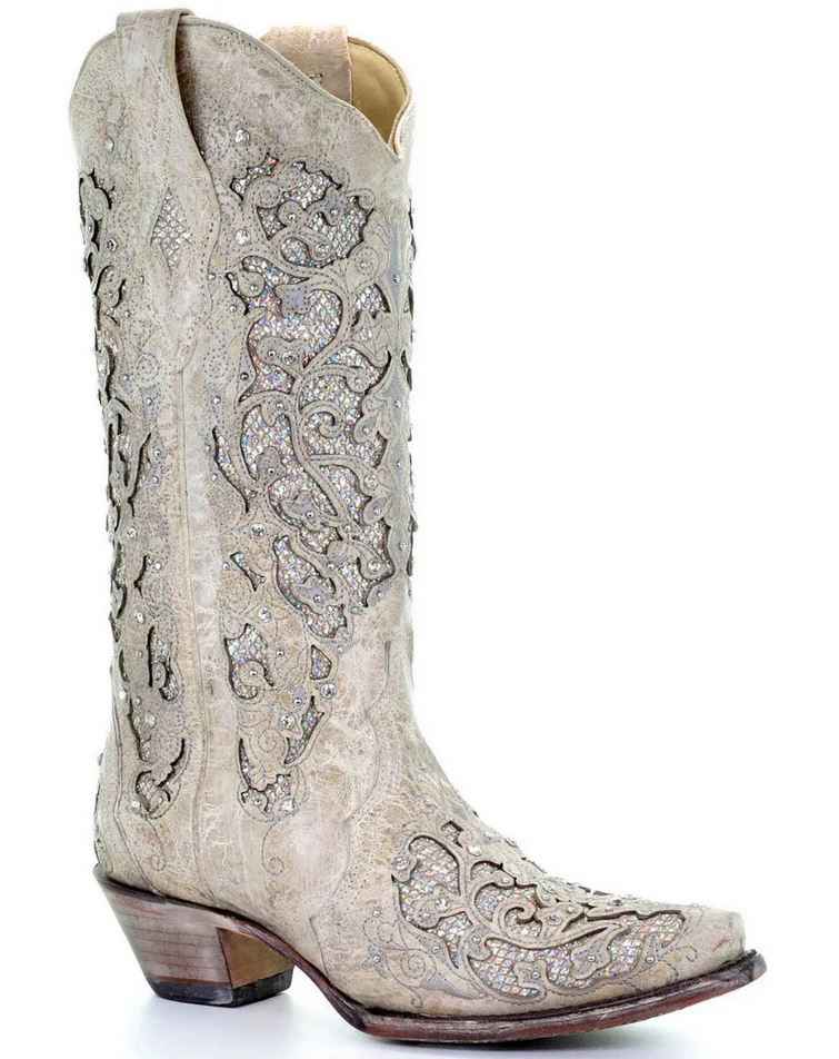 Rhinestone Hollow Out Flower Cowgirl Boots