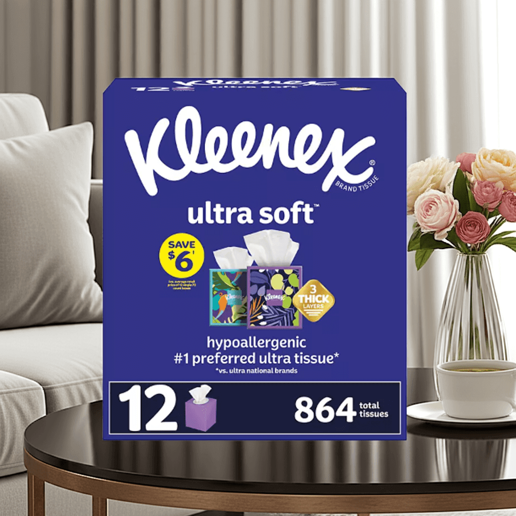 Kleenex Ultra Soft Hypoallergenic 3-Ply Facial Tissues 12 Cube Boxes (72 Tissues/Box)