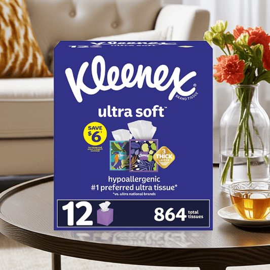 Kleenex Ultra Soft Hypoallergenic 3-Ply Facial Tissues 12 Cube Boxes (72 Tissues/Box)
