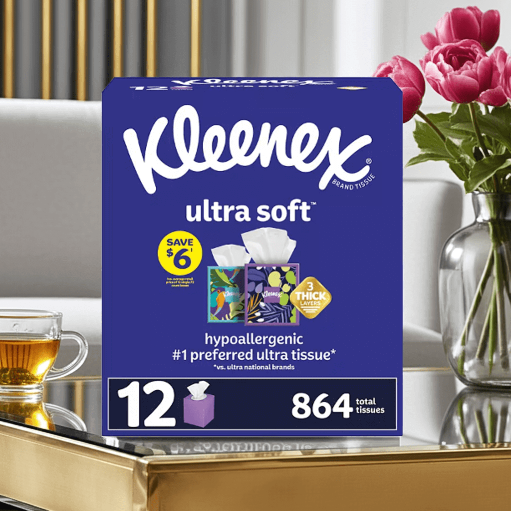 Kleenex Ultra Soft Hypoallergenic 3-Ply Facial Tissues 12 Cube Boxes (72 Tissues/Box)
