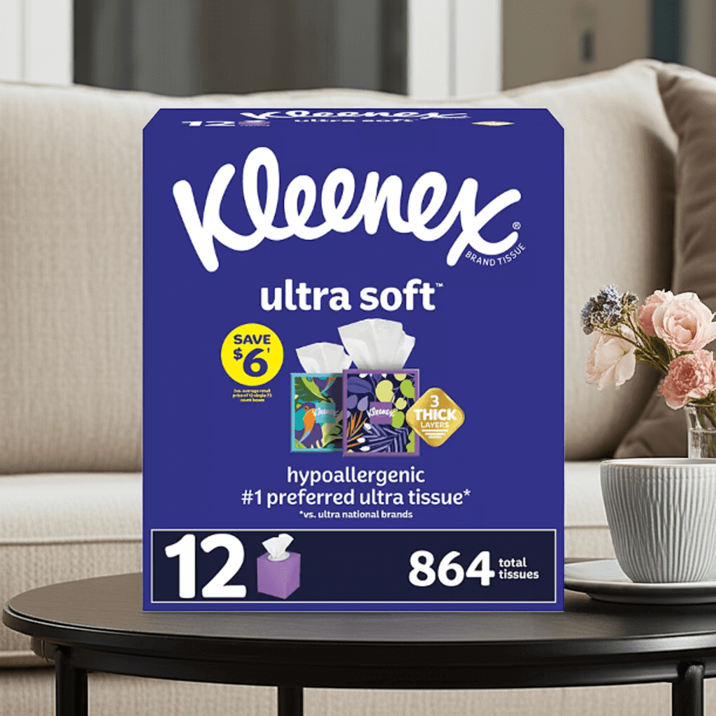 Kleenex Ultra Soft Hypoallergenic 3-Ply Facial Tissues 12 Cube Boxes (72 Tissues/Box)