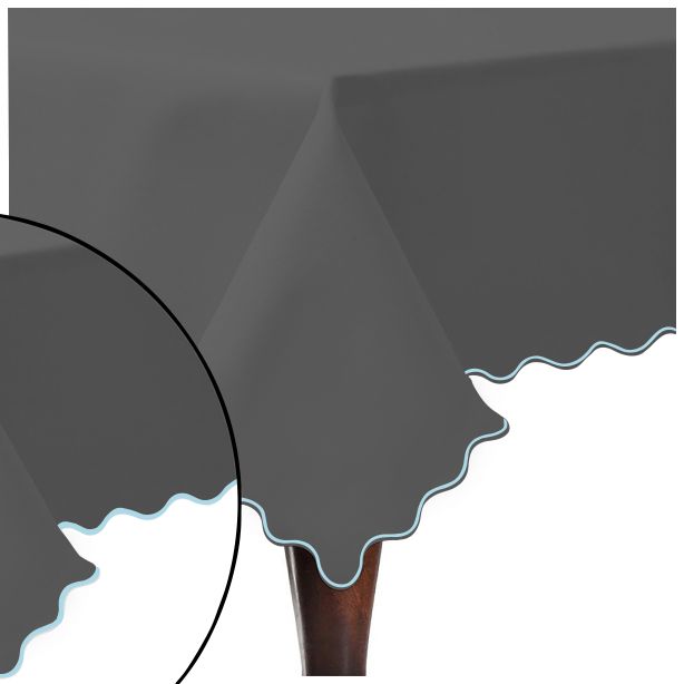 Scallop Embroidery Sateen Cotton Solid Table Cloth - Dark Grey