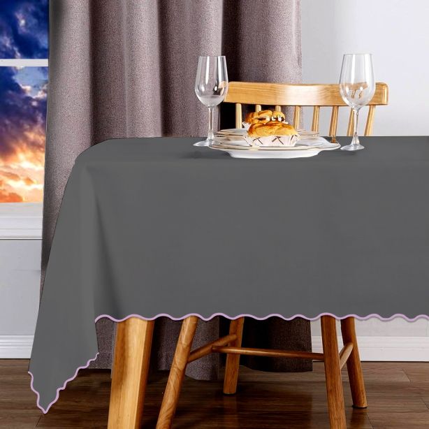Scallop Embroidery Sateen Cotton Solid Table Cloth - Dark Grey