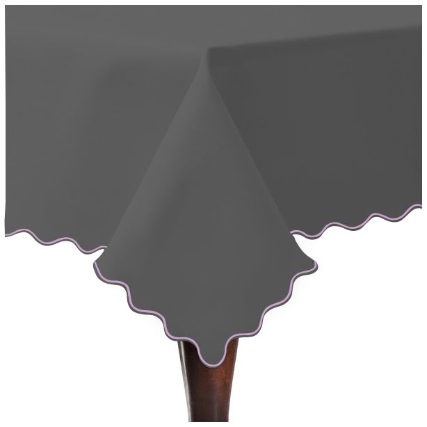 Scallop Embroidery Sateen Cotton Solid Table Cloth - Dark Grey