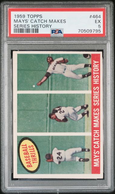Graded 1959 Topps Mays' Catch Makes Series History Willie Mays #464 Baseball Card