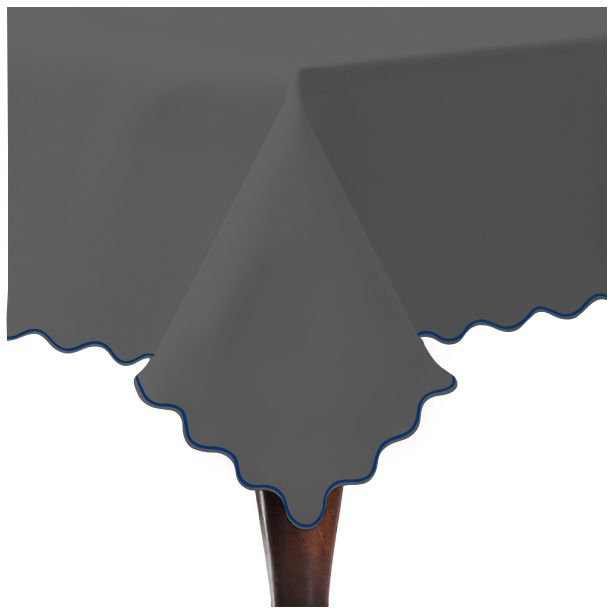 Scallop Embroidery Sateen Cotton Solid Table Cloth - Dark Grey