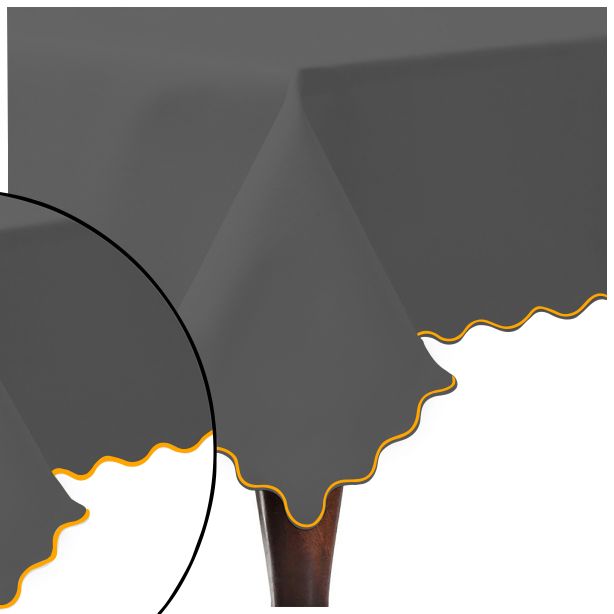 Scallop Embroidery Sateen Cotton Solid Table Cloth - Dark Grey