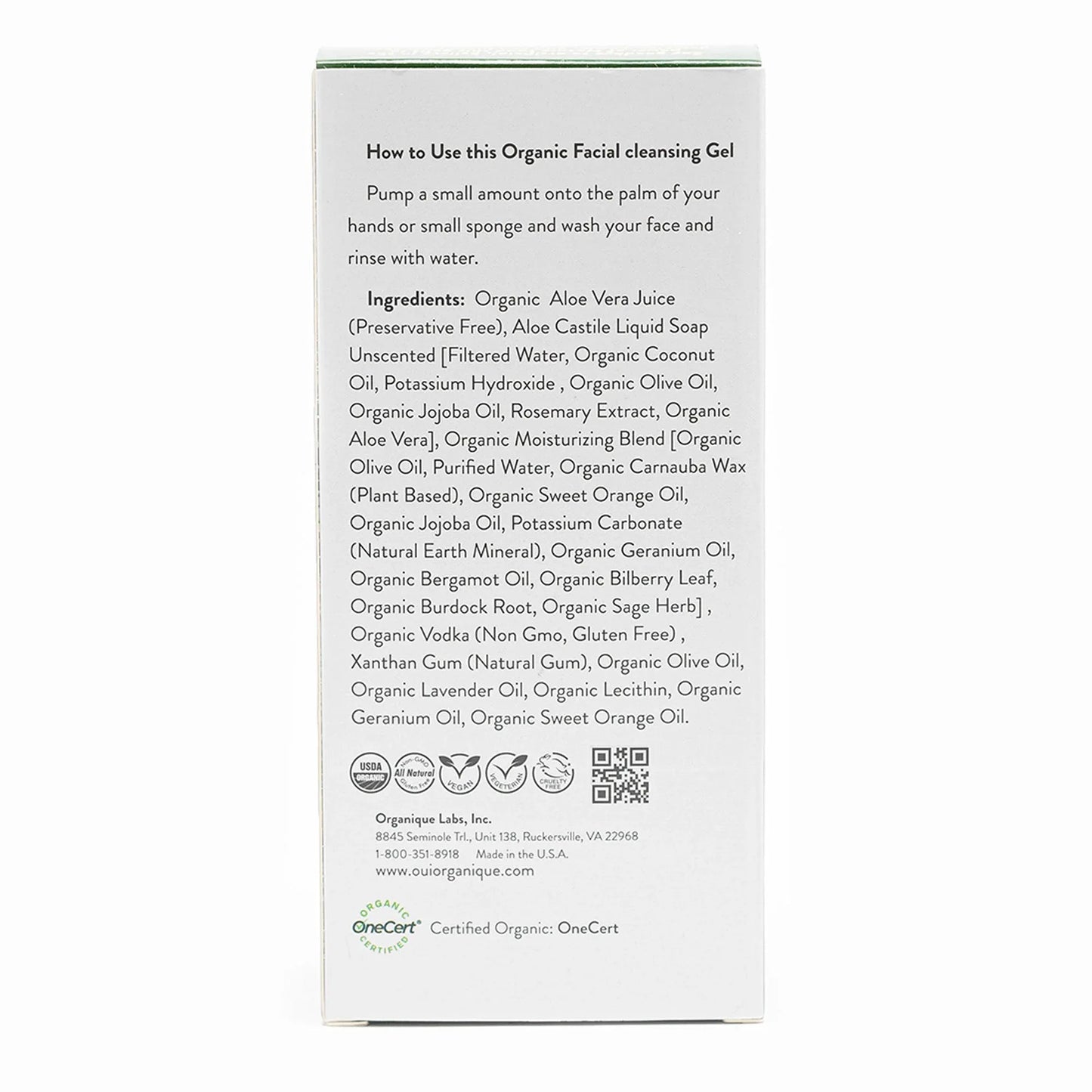 oui-organique-best-value-certified-organic-anti-aging-value-pack-skincare-set-facial-cleansing-gel-box-back-ingredients - shoponestop.store