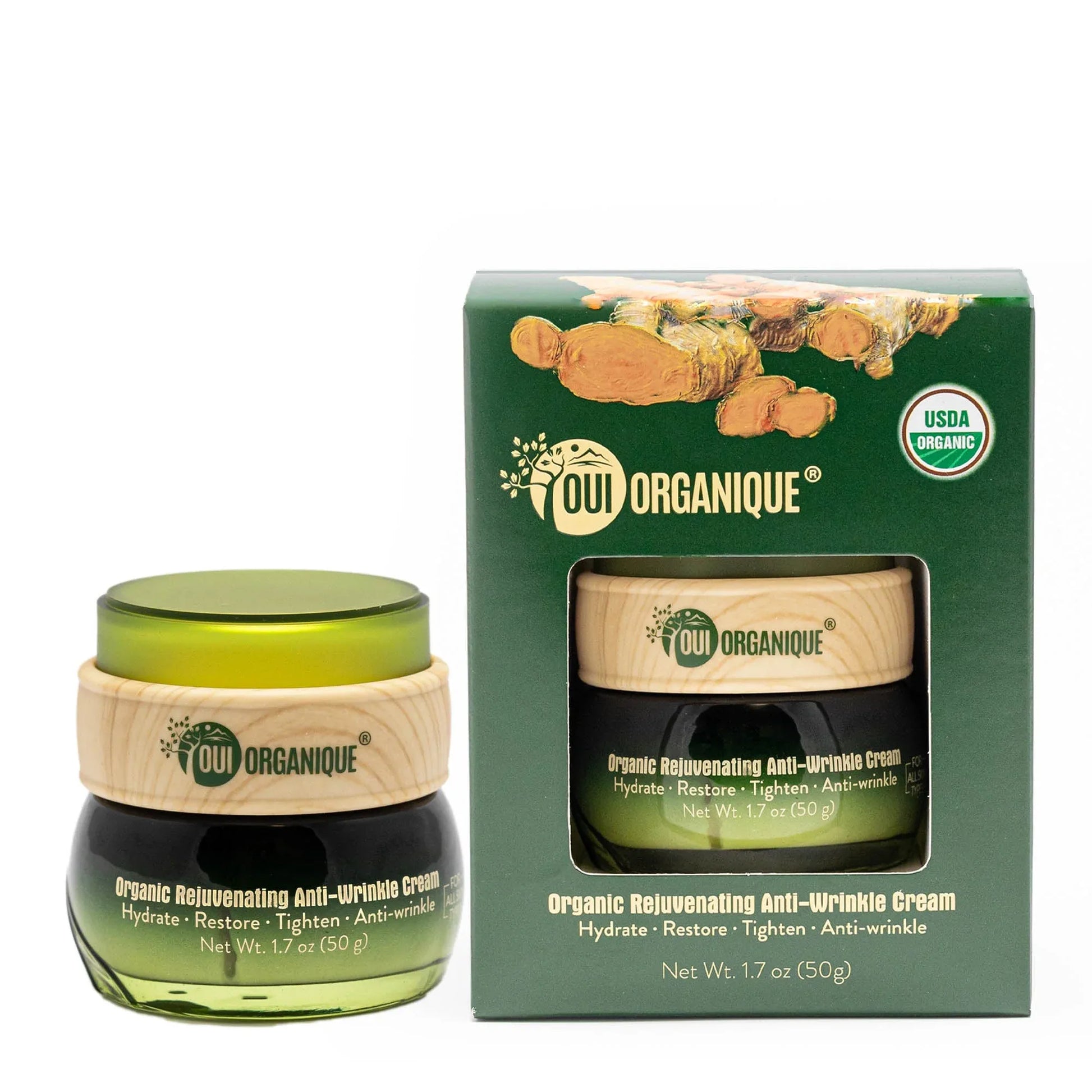 oui-organique-best-value-certified-organic-anti-aging-value-pack-skincare-set-rejuvenating-anti-wrinkle-cream-jar-box-front - shoponestop.store