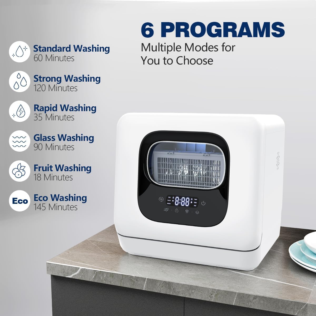 Portable Dishwasher Countertop with 6 Washing modes DW8306