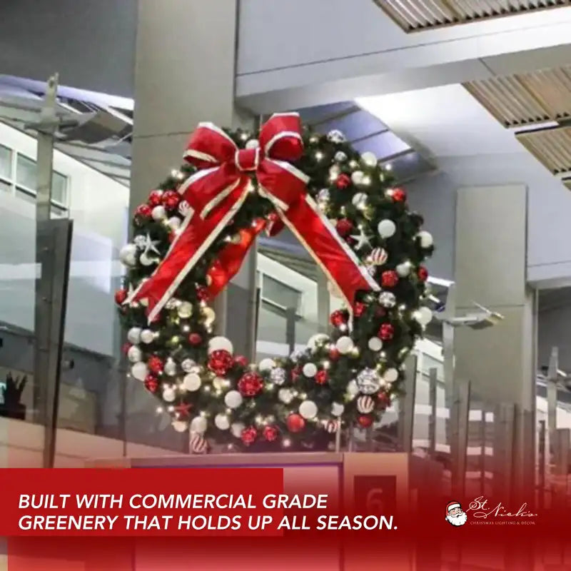 Pre-Decorated Christmas Wreath with Warm White Lights Red/White/Silver