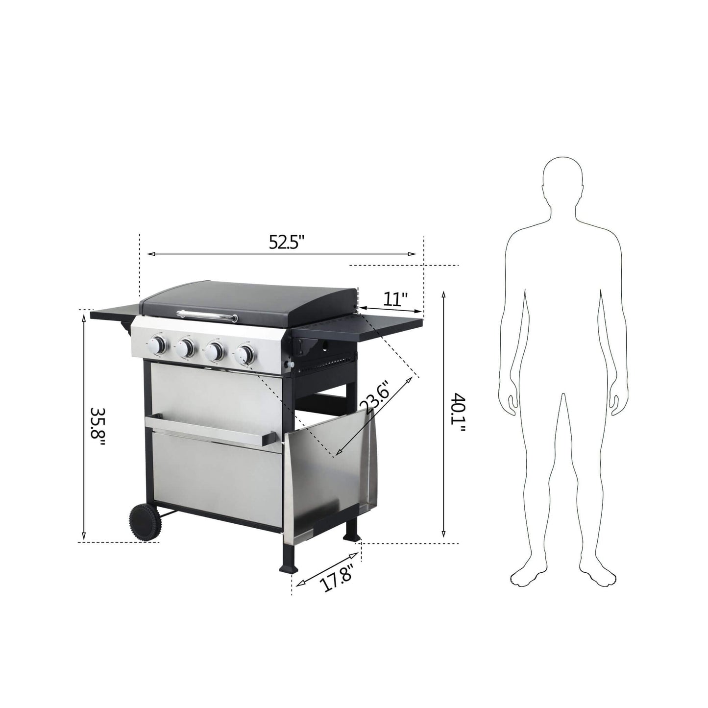 Premium Outdoor 4-Burner Propane BBQ Grill with Side Tables