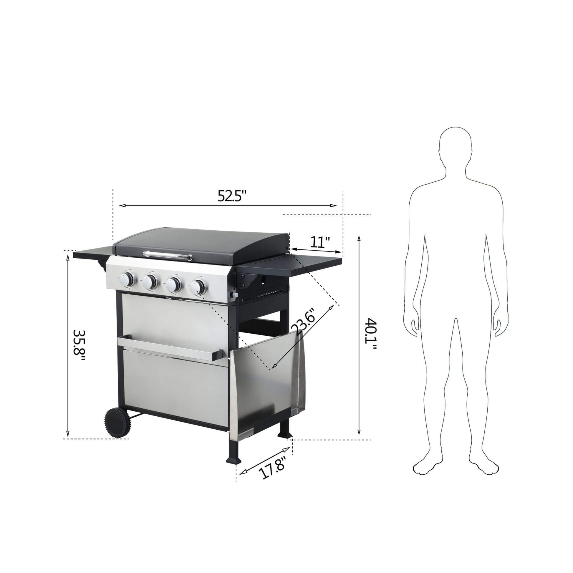 Premium Outdoor 4-Burner Propane BBQ Grill with Side Tables