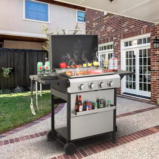 Premium Outdoor 4-Burner Propane BBQ Grill with Side Tables