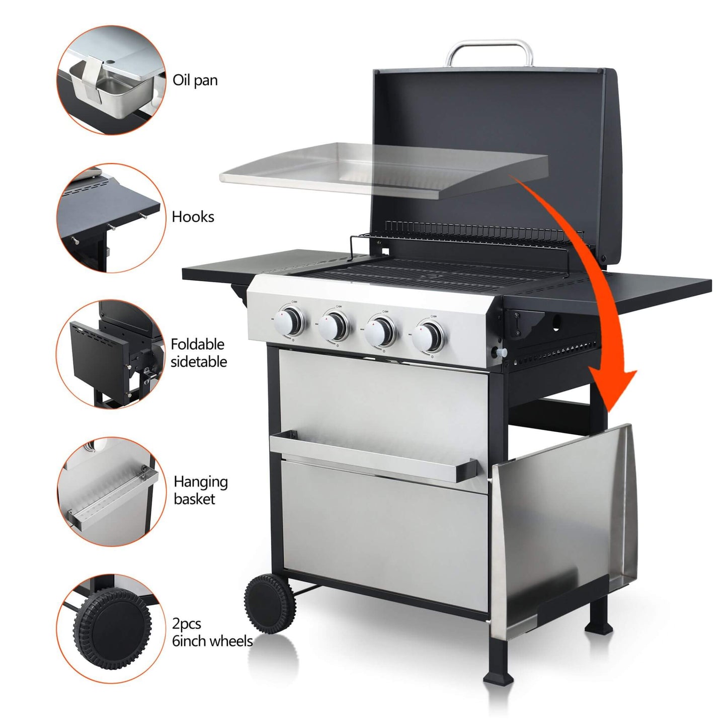 Premium Outdoor 4-Burner Propane BBQ Grill with Side Tables