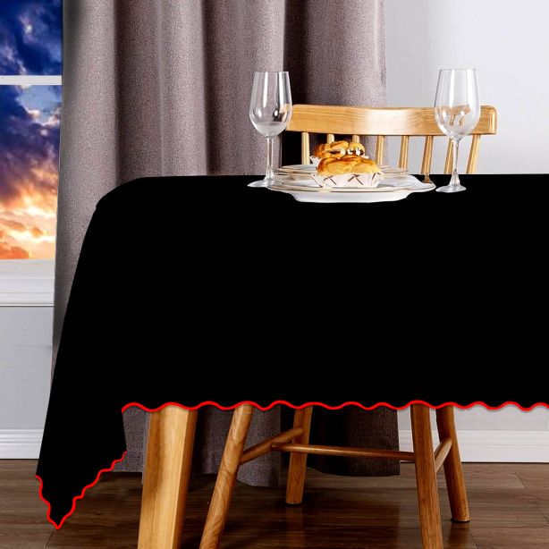 Scallop Embroidery Sateen Cotton Solid Table Cloth - Black